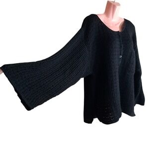 Claude Barthelemy Paris Oversized Sweater S Black 100% Wool‎ Chunky Crochet Knit